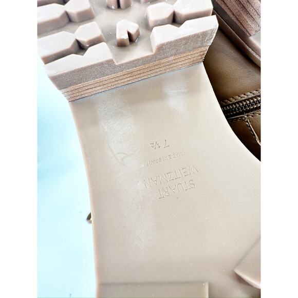 Stuart Weitzman Laine Boot Tan Combat Lace Up Pearl Button 7.5 - Picture 5 of 8
